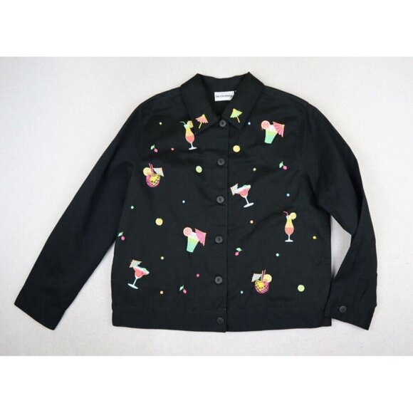 BRECKENRIDGE - WOMEN'S BLACK COCKTAIL MARGARITA DRINK EMBROIDERED JACKET - S - Picture 2 of 9
